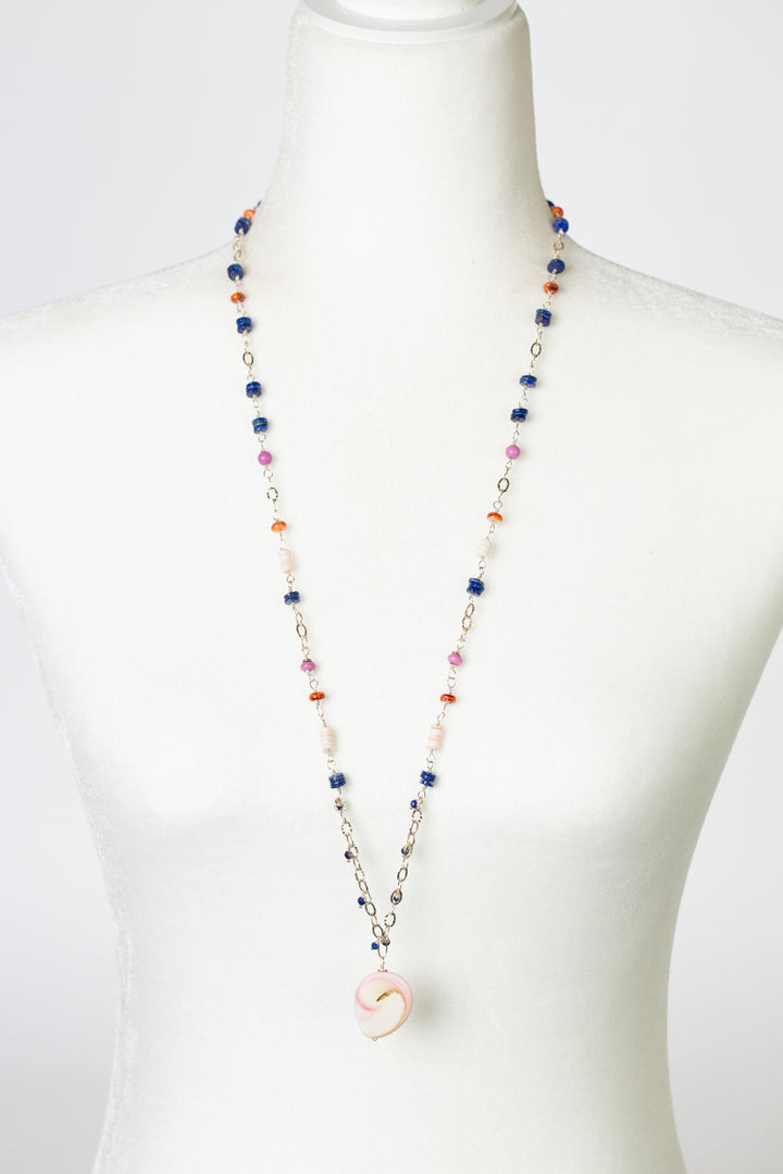 One Of A Kind 31-33" Spiny Oyster, Lapis With Shell Statement Necklace