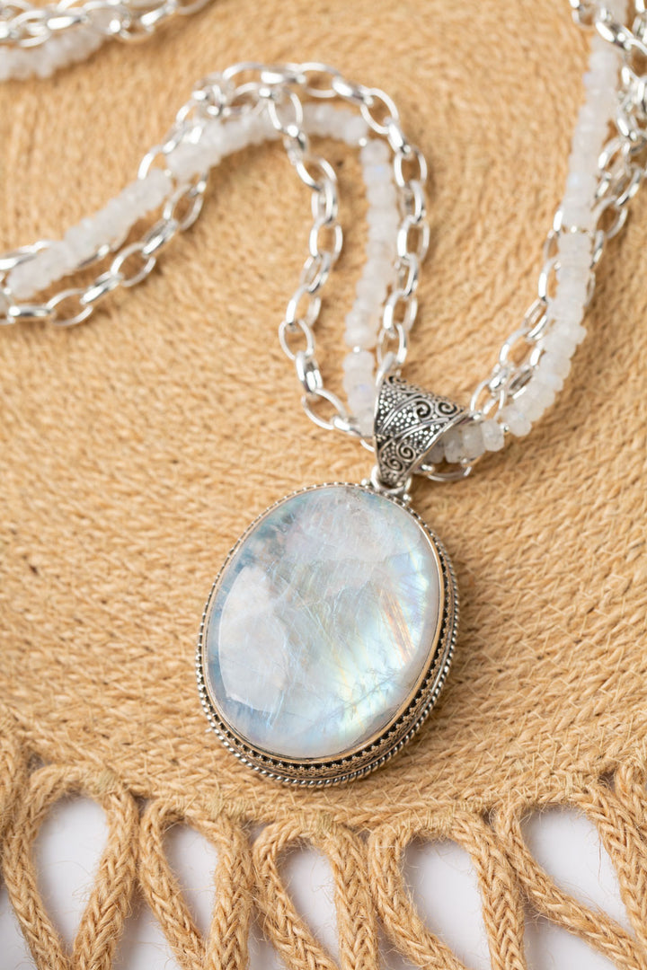 One Of A Kind 21-23" Rainbow Moonstone Statement Necklace