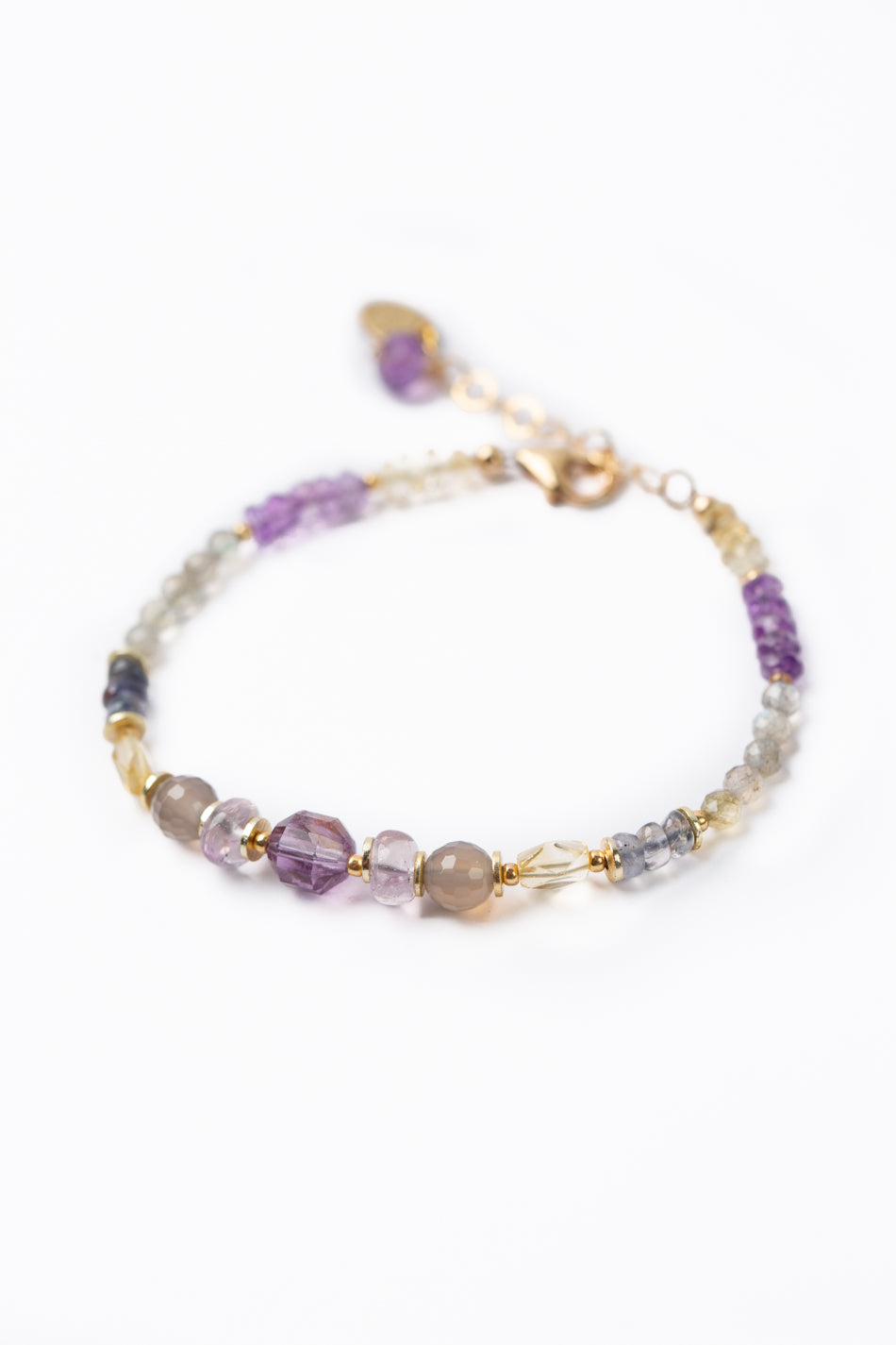 One Of A Kind 7-8" Labradorite With Amethyst Simple Bracelet