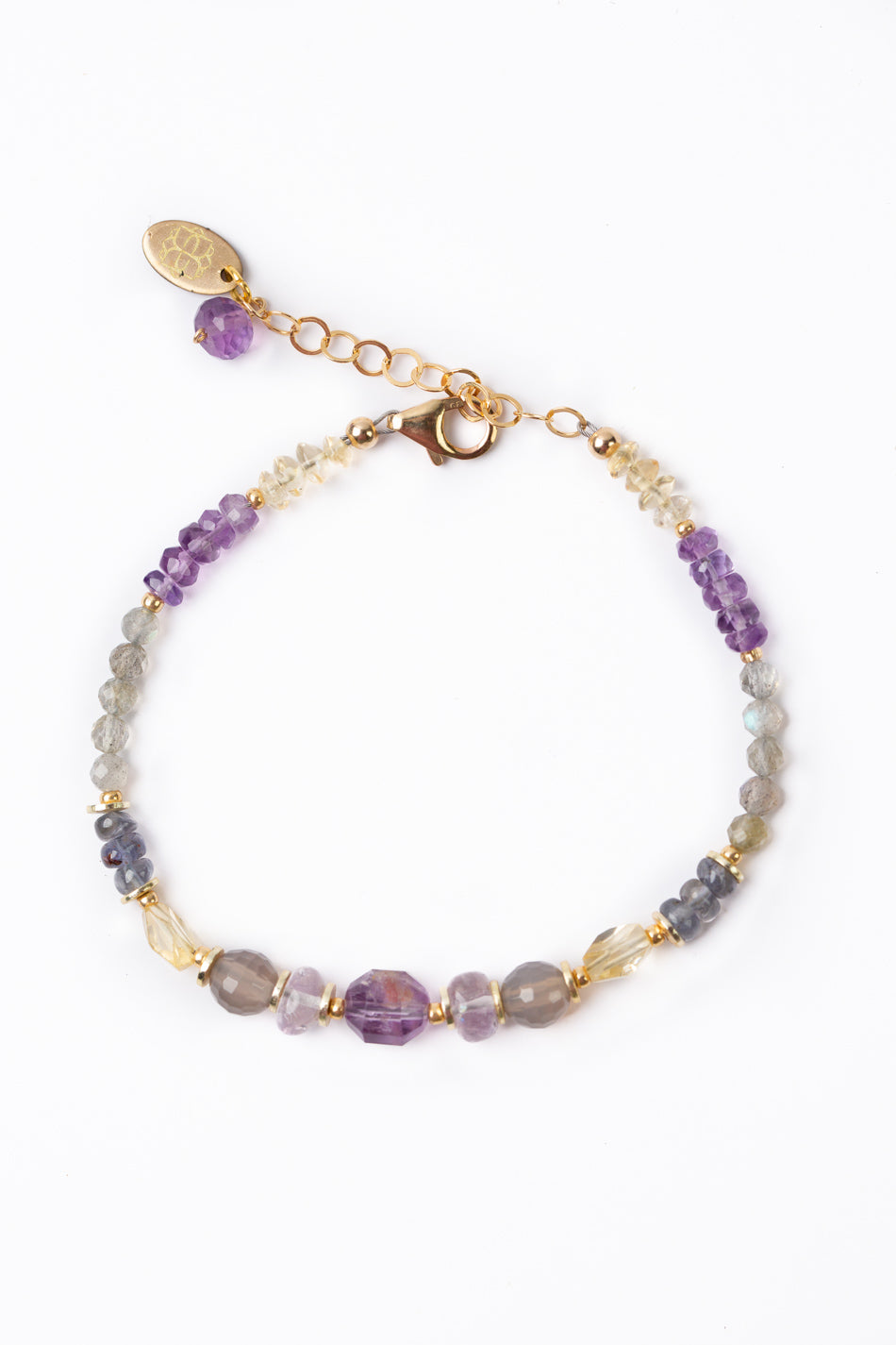 One Of A Kind 7-8" Labradorite With Amethyst Simple Bracelet
