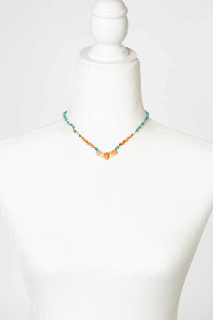 One Of A Kind 14.5-16.5" Coral, Turquoise With Fire Opal Simple Necklace