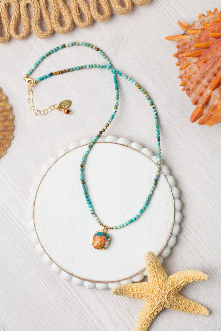 One Of A Kind 16.5-18.5" Spiny Oyster And Turquoise Mosaic Simple Necklace