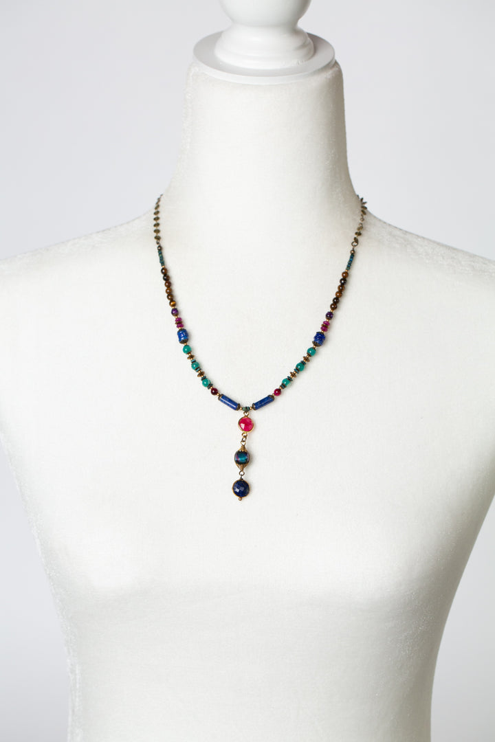 One of a Kind 19-21" Lapis, Jade, Amazonite with Galaxy Tiger's Eye Statement Necklace