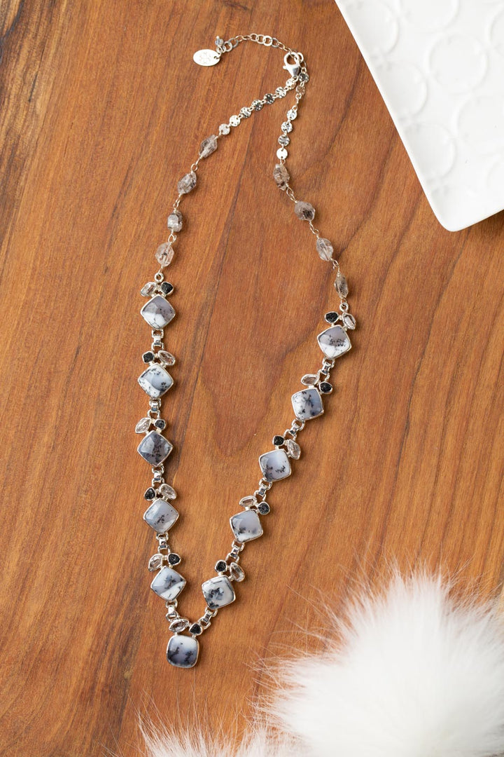 One Of A Kind 19-21" Herkimer Diamond With Dendritic Opal Statement Necklace