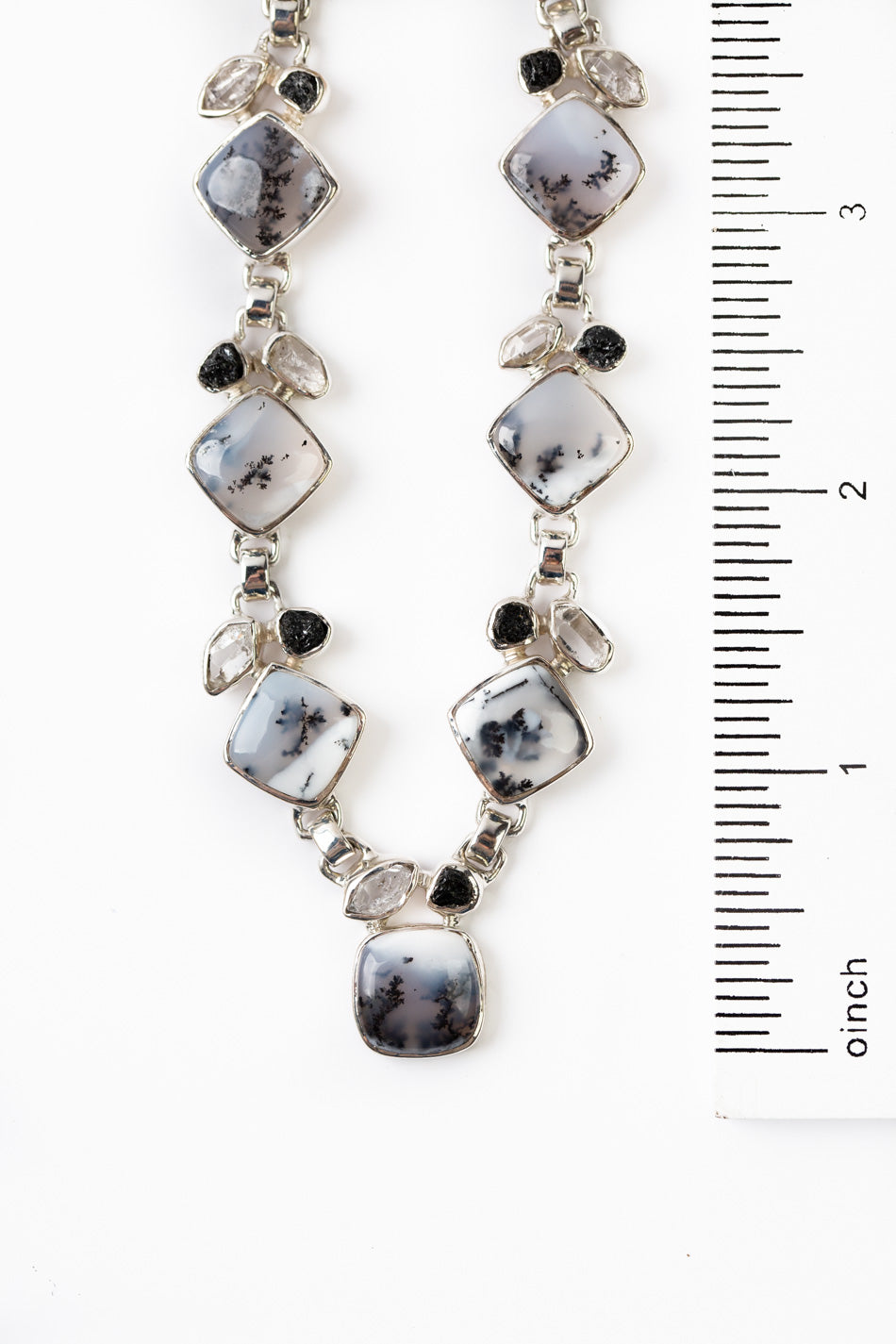 One Of A Kind 19-21" Herkimer Diamond With Dendritic Opal Statement Necklace