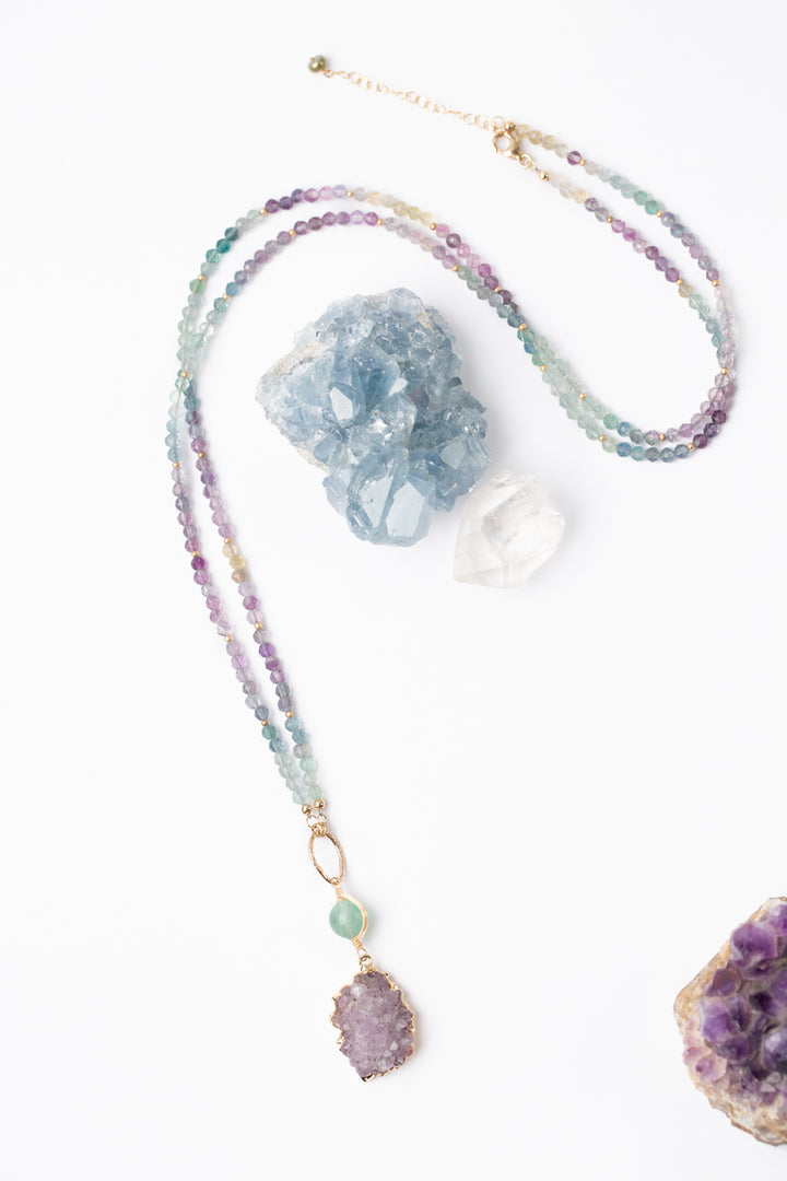 One Of A Kind 33.75-35.75" Fluorite With Druzy Statement Necklace