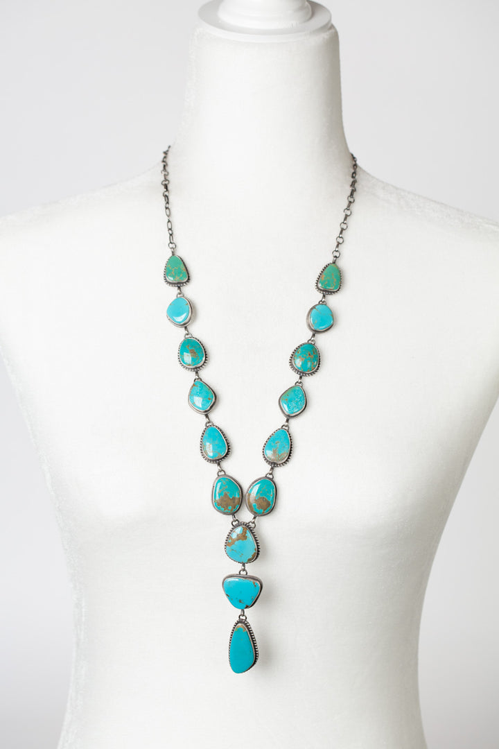 Lutricia Yellowhair Native American 28.5" Sonoran Turquoise Statement Necklace And Earring Set