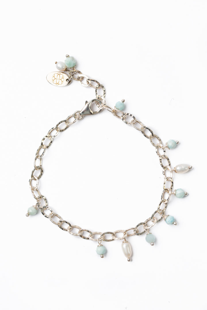 One Of A Kind 7.5" Pearl With Larimar Simple Bracelet