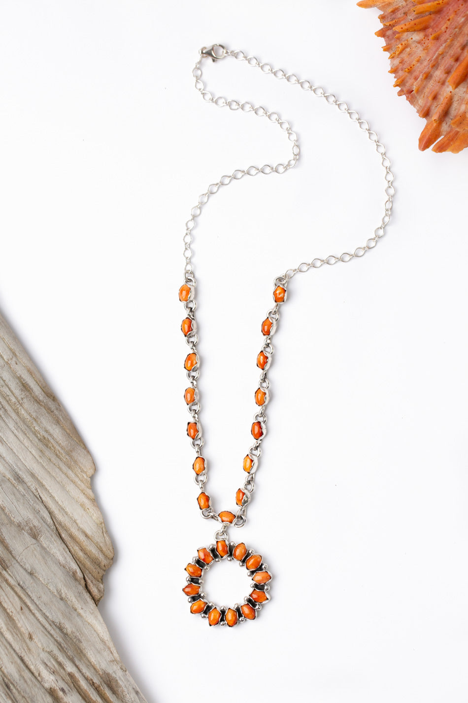 Betty Tom 20" Orange Spiny Oyster Statement Necklace
