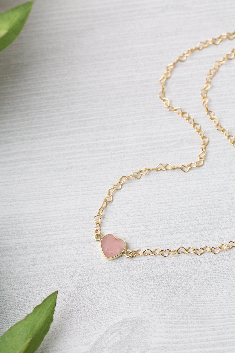 One Of A Kind 16.25-18.25" Pink Opal Heart Simple Necklace