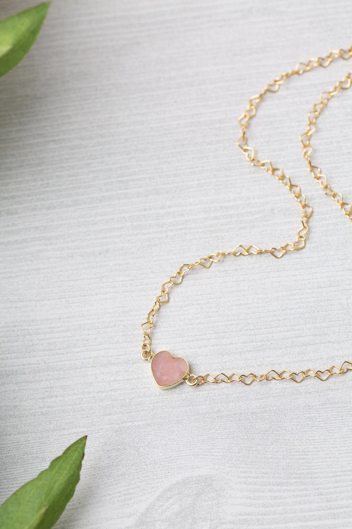 One Of A Kind 16-18" Pink Opal Heart Simple Necklace