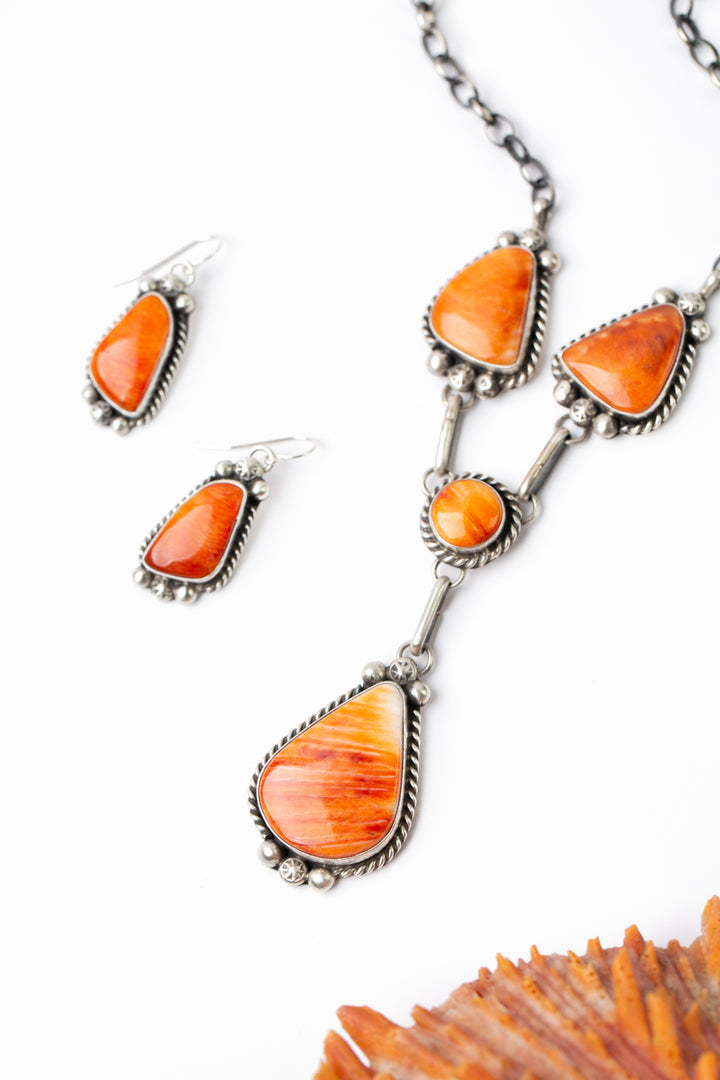 Augustine Largo 20.5 Orange Spiny Oyster Statement Necklace And Earrings Set