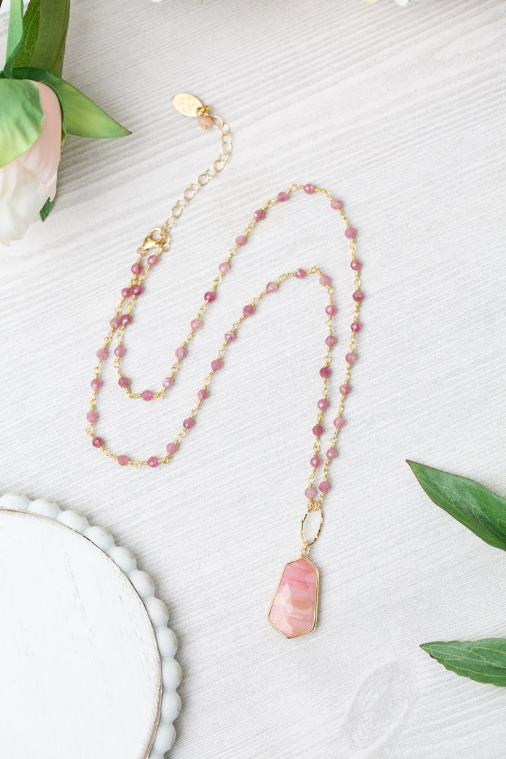 One Of A Kind 19-21" Pink Tourmaline With Pink Opal Statement Necklace