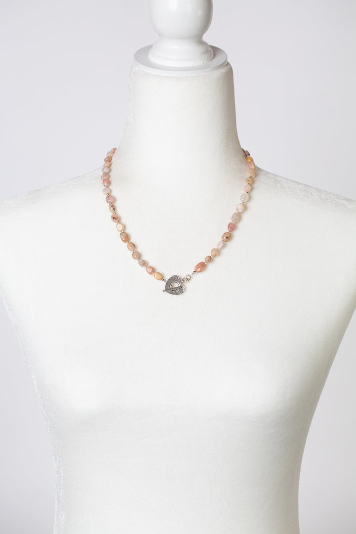 One Of A Kind 20.75" Pink Opal With Hill Tribe Fine Silver Simple Necklace