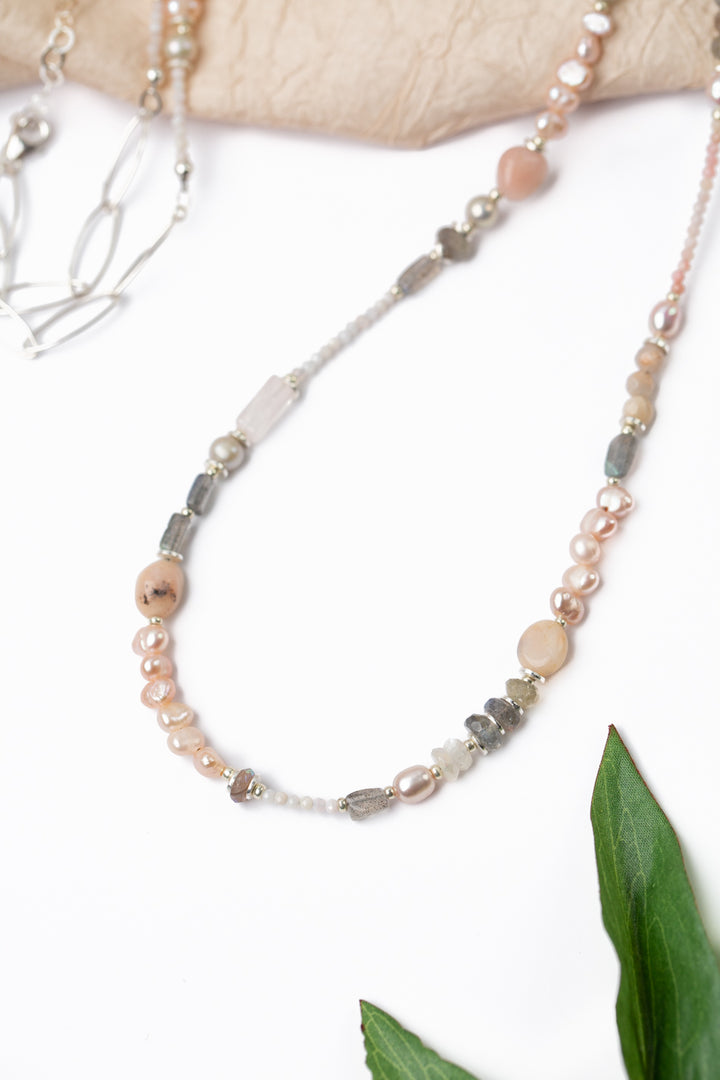 One Of A Kind 31.5-33.5" Freshwater Pearl, Pink Opal, Labradorite Collage Necklace