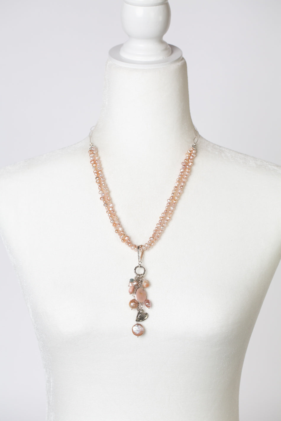 One Of A Kind 19.5-21.5" Hill Tribe Fine Silver Charm, Labradorite With Freshwater Pearl And Pink Opal Statement Necklace
