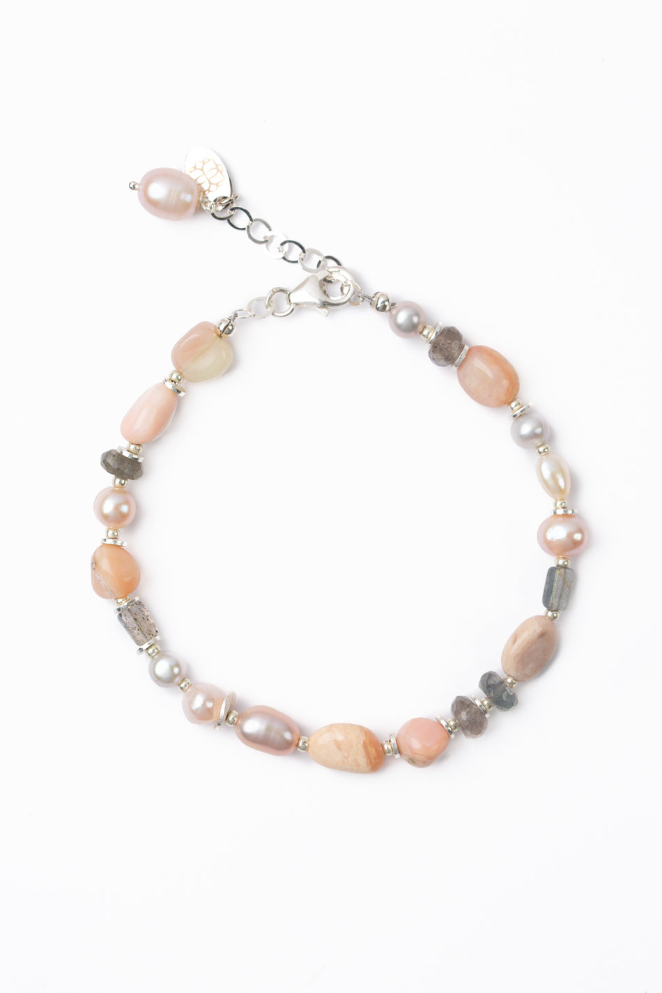 One Of A Kind 7.75-8.75" Pink Opal, Freshwater Pearl, Labradorite Simple Bracelet
