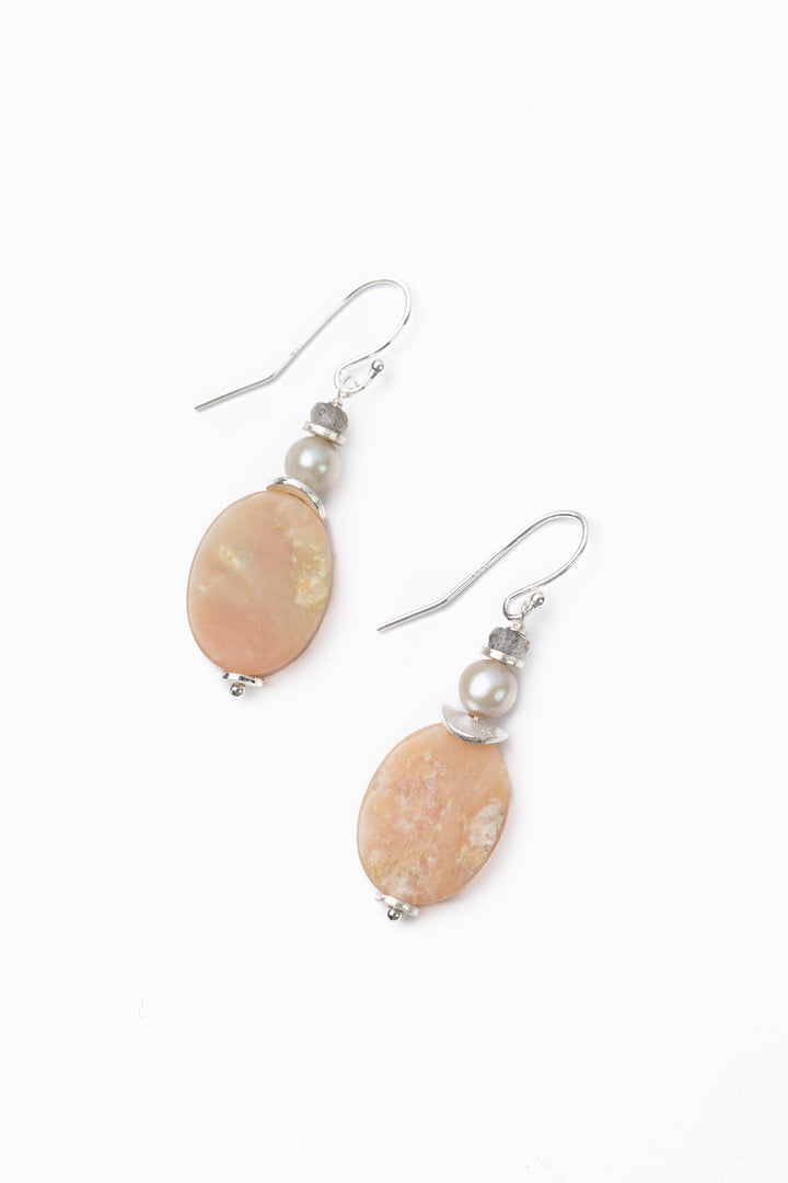 One Of A Kind Freshwater Pearl, Labradorite With Pink Opal Simple Earrings