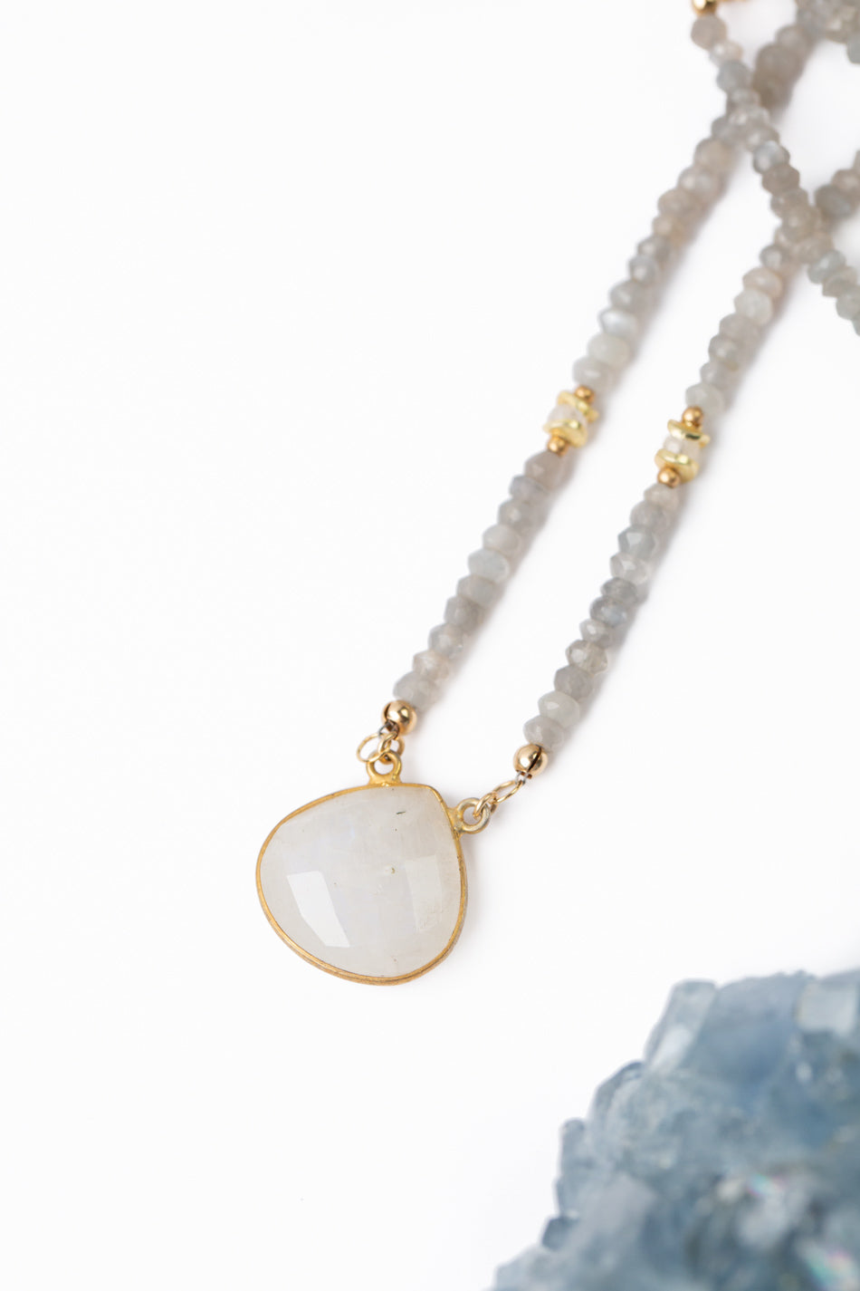 One Of A Kind 17.25-19.25" Faceted Rainbow Moonstone Simple Necklace