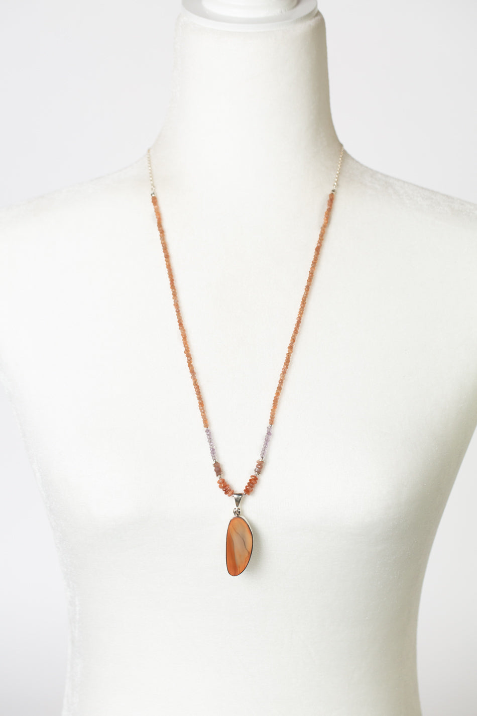 One Of A Kind 25.5-27.5" Amethyst, Sunstone With Imperial Jasper Pendant Simple Necklace