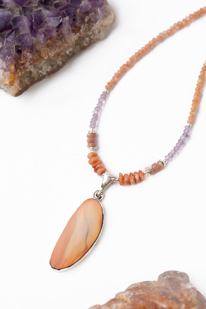 One Of A Kind 25.5-27.5" Amethyst, Sunstone With Imperial Jasper Pendant Simple Necklace