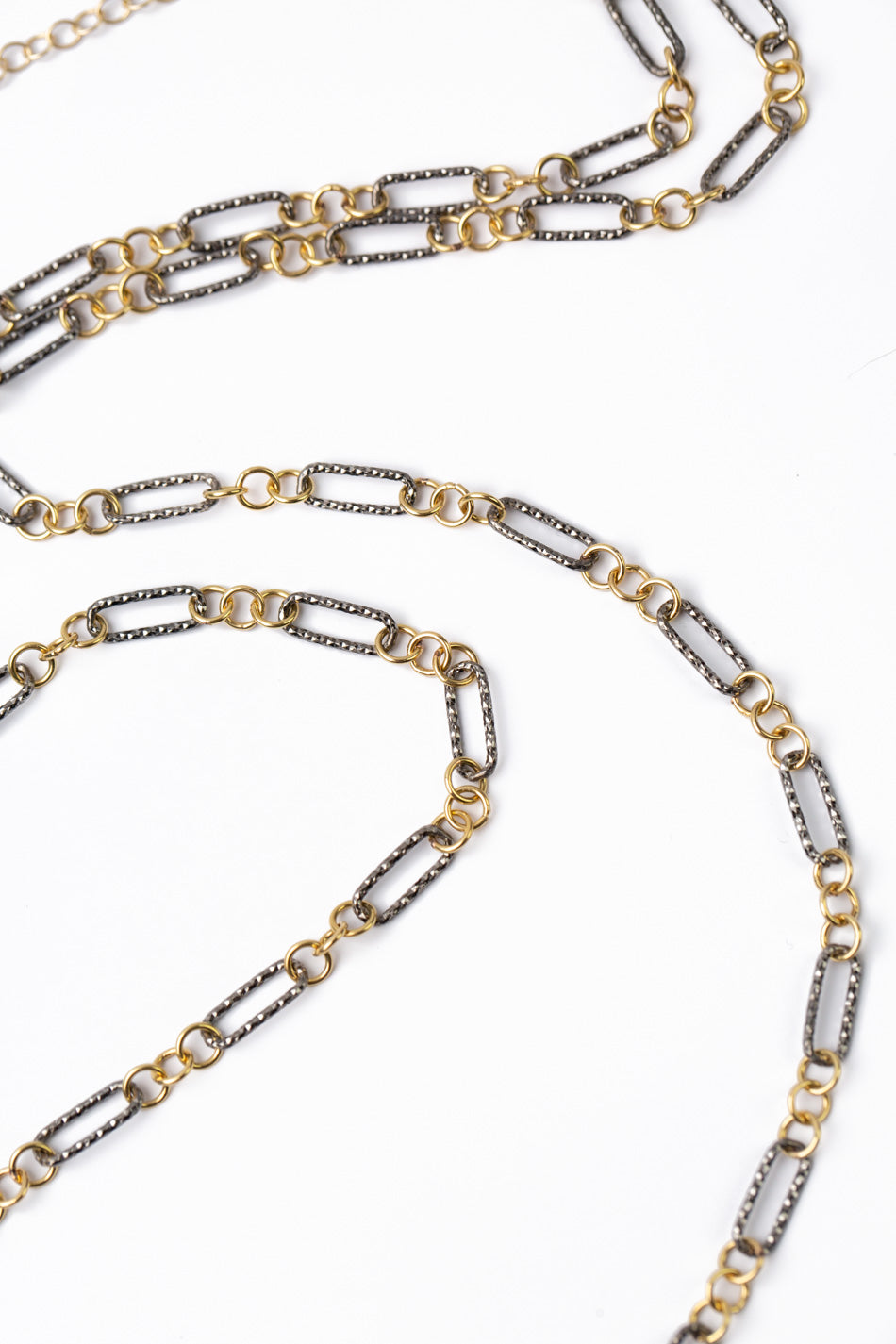 One Of A Kind 40-42"  Handmade Oxidized Sterling Silver And Gold Filled Chain Simple Necklace