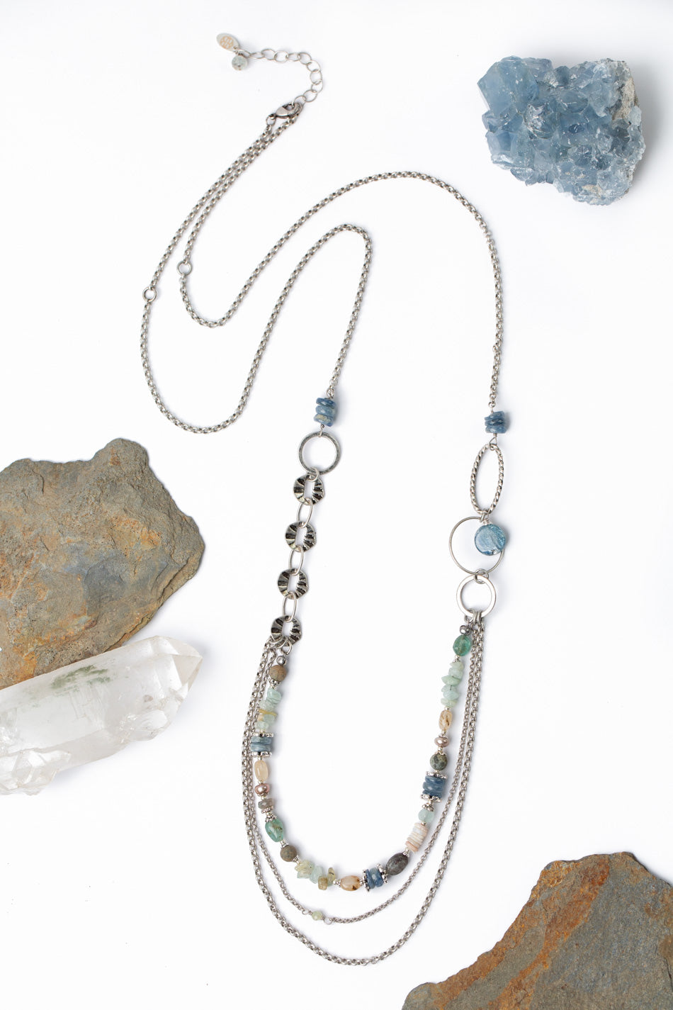 One Of A Kind 41.5-43.5" Blue Kyanite, Aquamarine, Apatite Multistrand Necklace