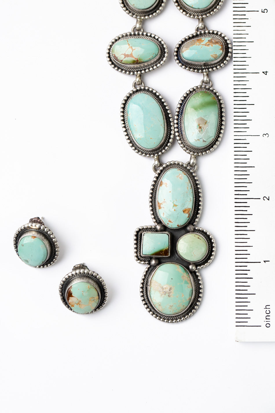 Darrin Livingston 19" Handmade Royston Turquoise Statement Necklace And Earrings Set