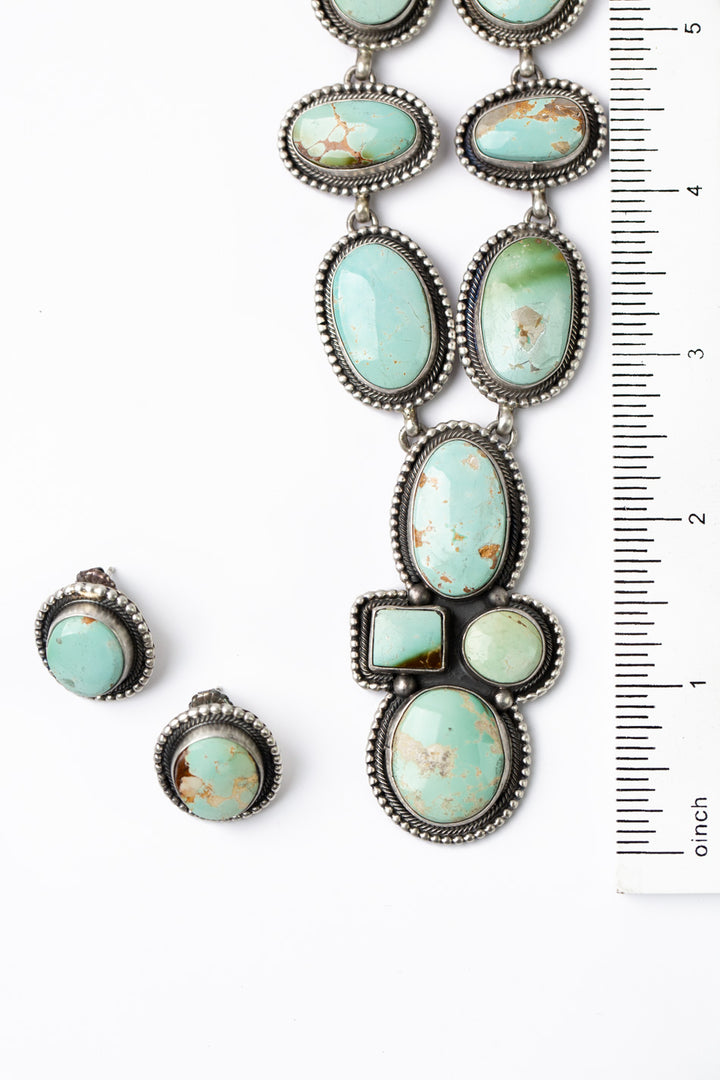 Darrin Livingston 19" Handmade Royston Turquoise Statement Necklace And Earrings Set