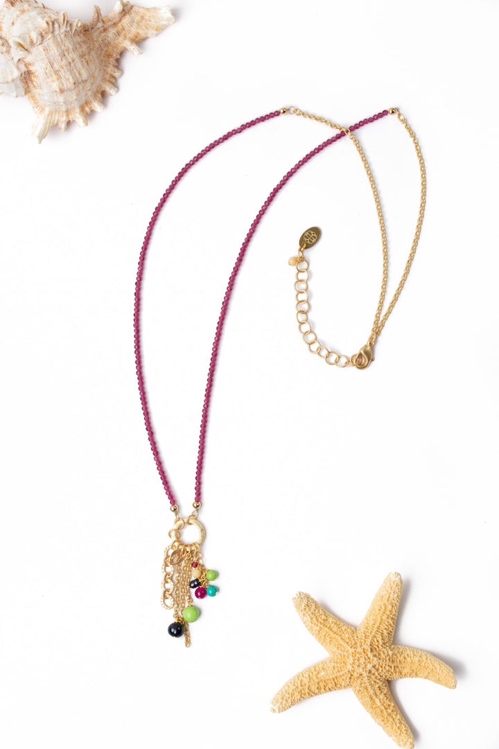 One Of A Kind 23.5-25.5" Magnesite, Crystal With Freshwater Pearl Tassel Necklace