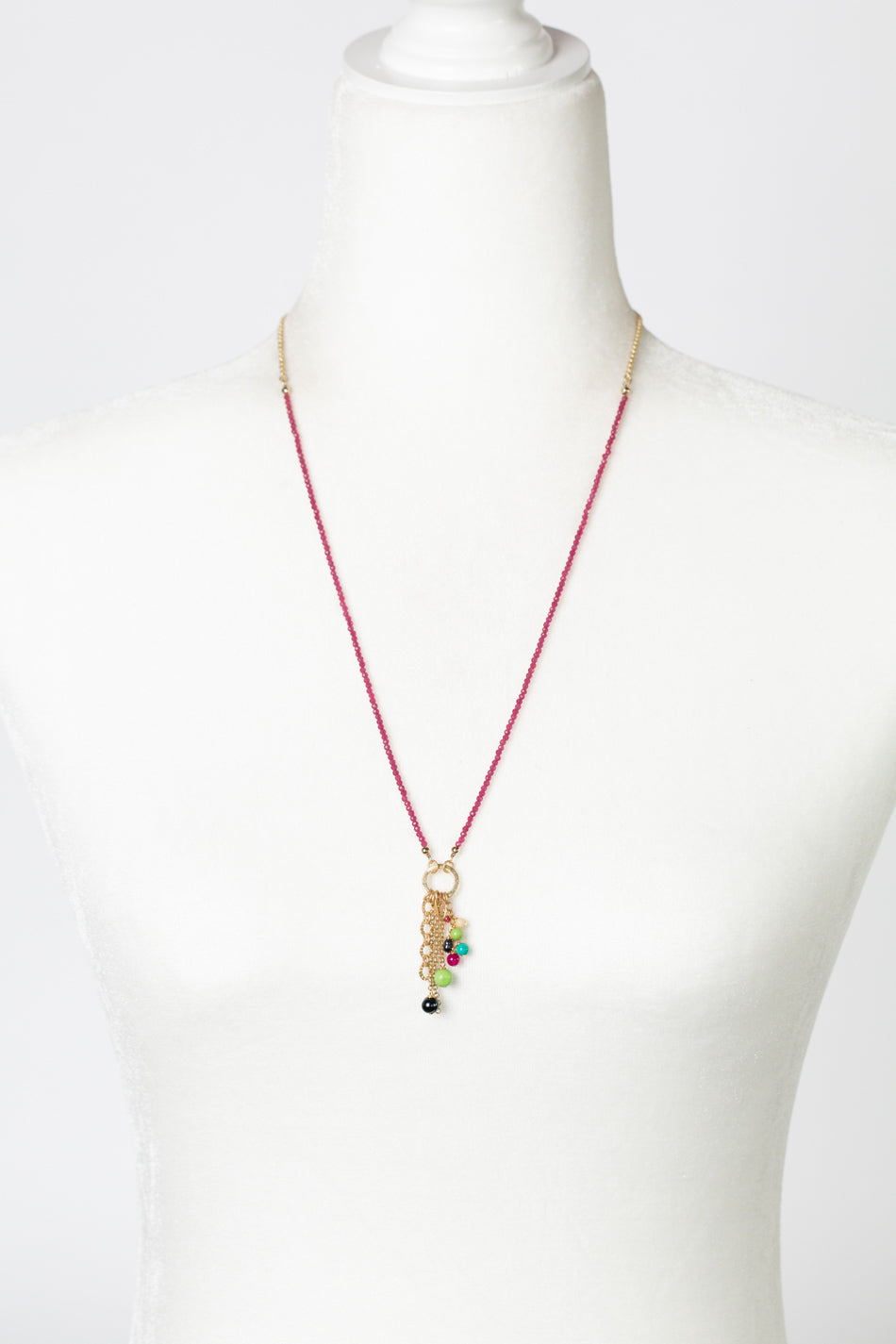 One Of A Kind 23.5-25.5" Magnesite, Crystal With Freshwater Pearl Tassel Necklace