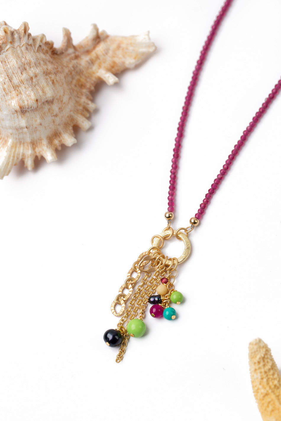 One Of A Kind 23.5-25.5" Magnesite, Crystal With Freshwater Pearl Tassel Necklace