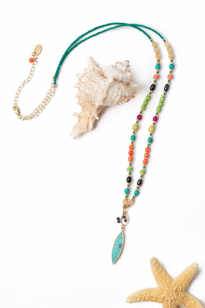 One Of A Kind 26.5-28.5" Freshwater Pearl, Magnesite With Turquoise Statement Necklace
