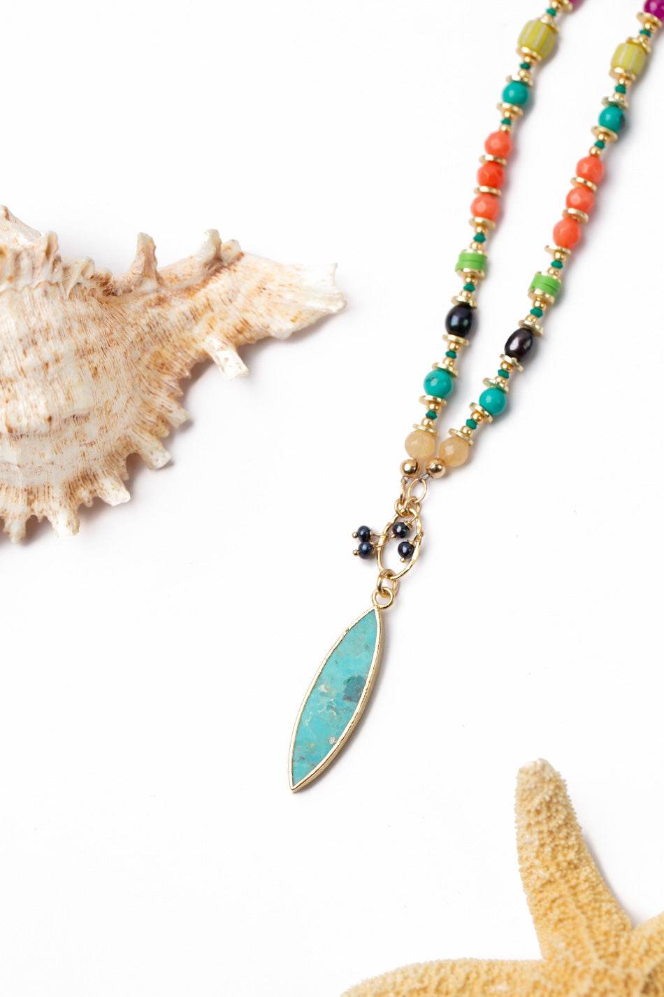 One Of A Kind 26.5-28.5" Freshwater Pearl, Magnesite With Turquoise Statement Necklace