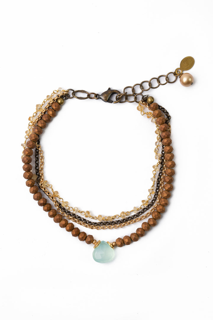 One Of A Kind 7.25-8" Citrine, Freshwater Pearl, Crystal with Chalcedony Multistrand Bracelet