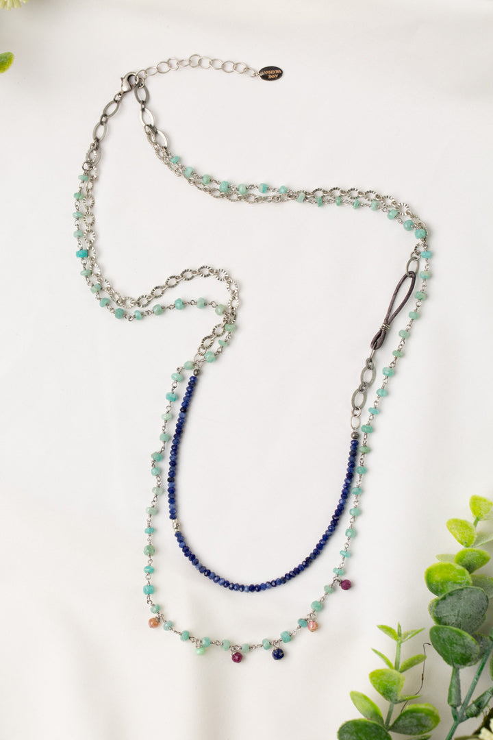 One Of A Kind 25-27" Lapis Lazuli, Rhodochrosite, Amazonite Multistrand Necklace
