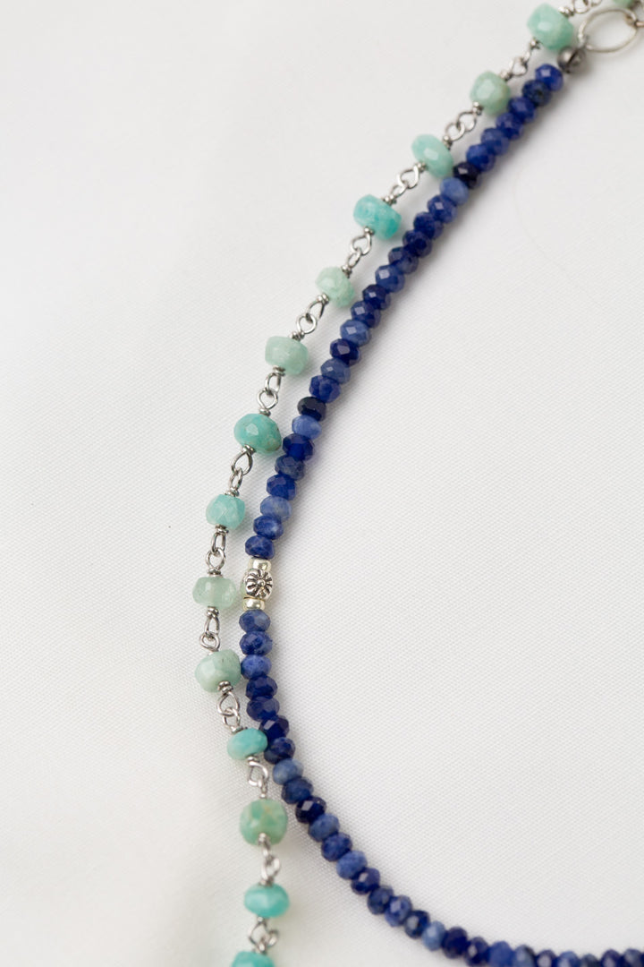 One Of A Kind 25-27" Lapis Lazuli, Rhodochrosite, Amazonite Multistrand Necklace