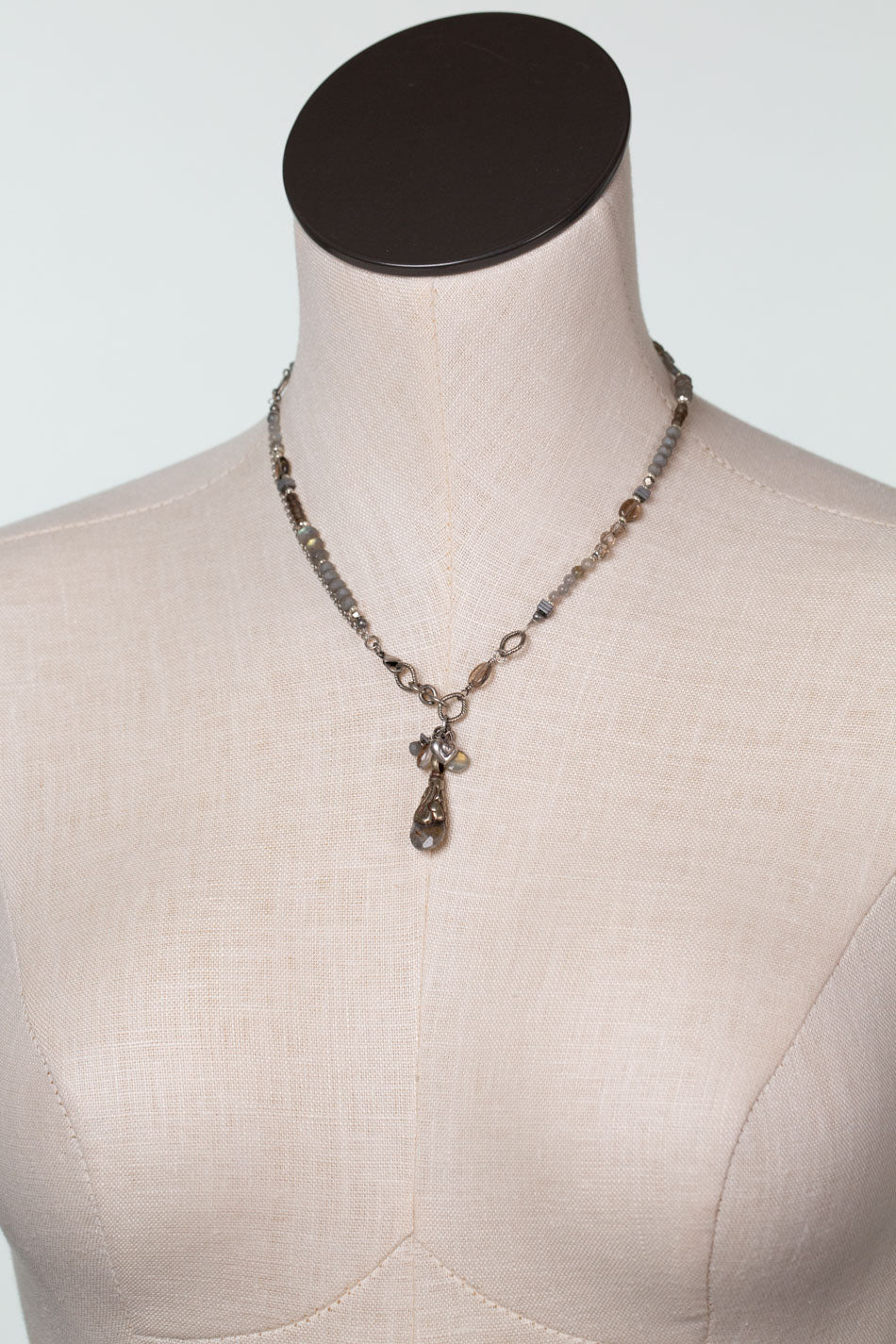 One Of A Kind 15.5-17" Labradorite, Smokey Quartz Statement Necklace