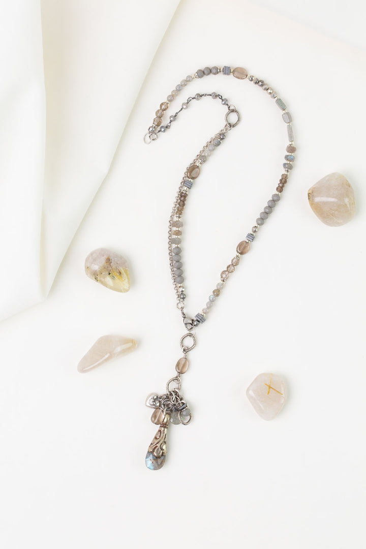 One Of A Kind 15.5-17" Labradorite, Smokey Quartz Statement Necklace
