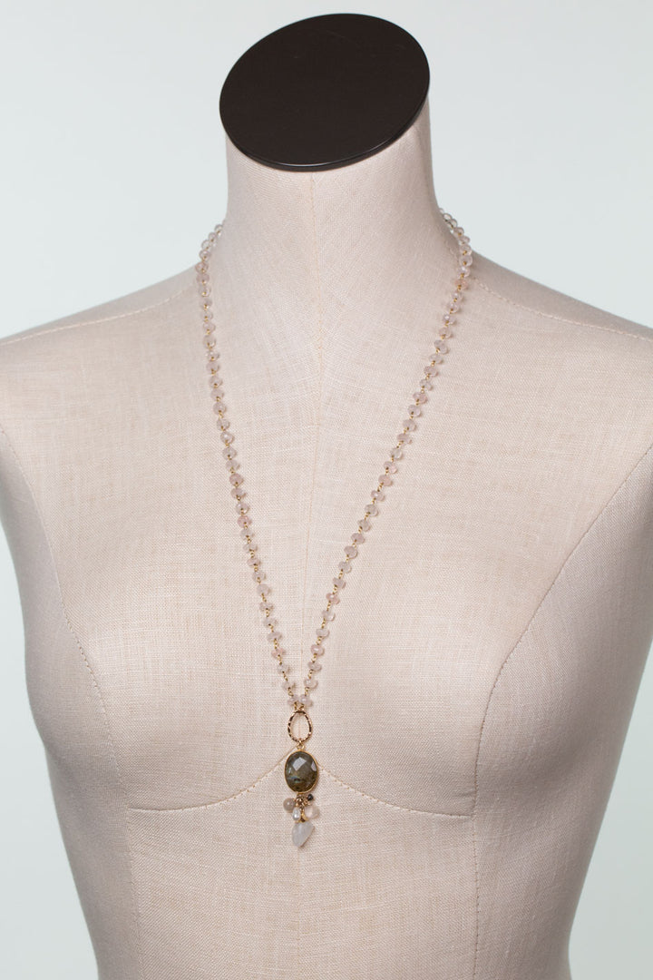 One Of A Kind 26-28" Labradorite, Rose Quartz Statement Necklace