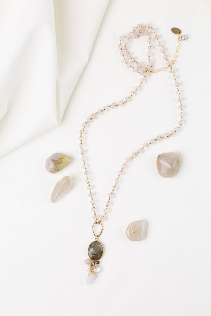 One Of A Kind 26-28" Labradorite, Rose Quartz Statement Necklace