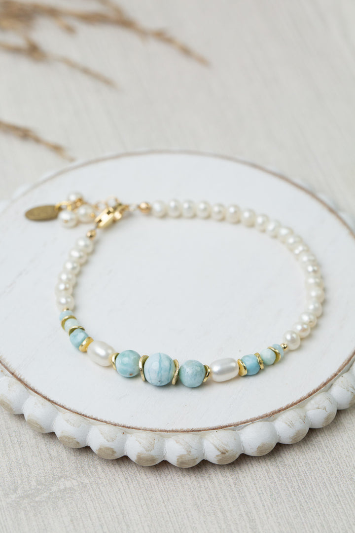 One Of A Kind 7.25-8.25" Freshwater Pearl, Larimar Collage Bracelet