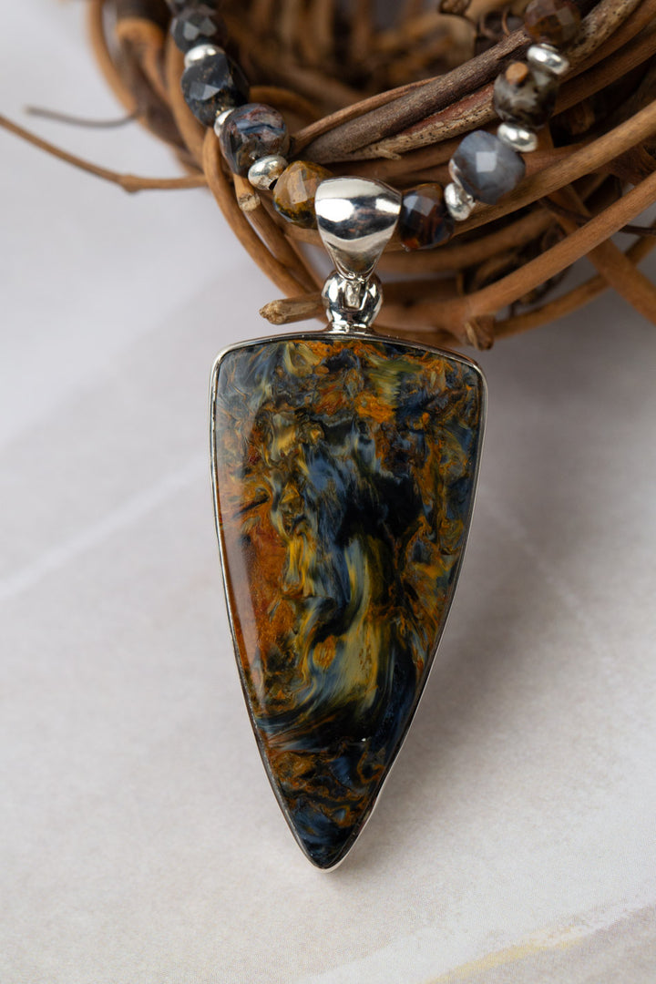 One Of A Kind 21-23" High Quality Pietersite Triangle Pendant Multistrand Necklace