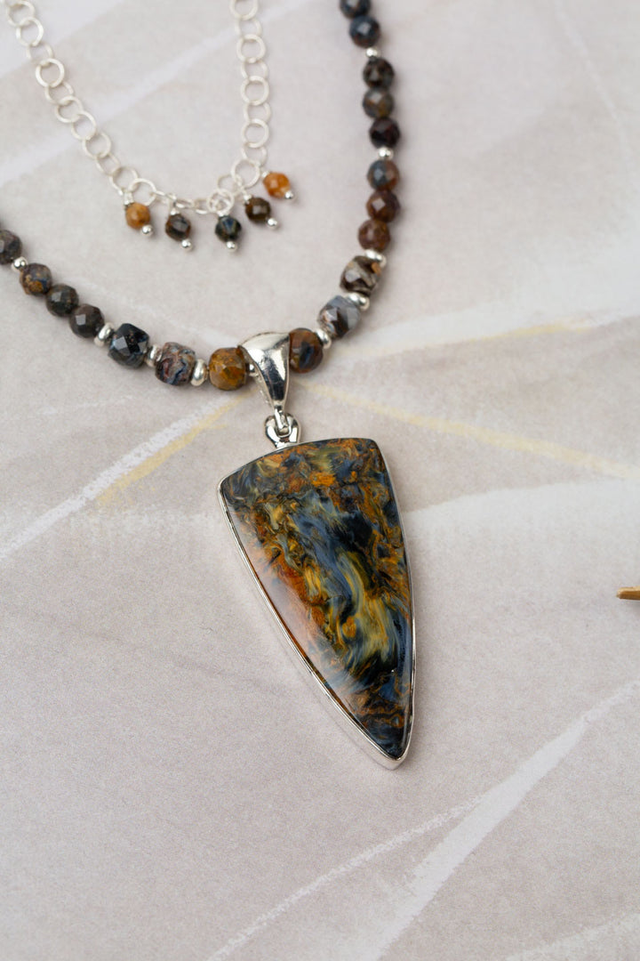 One Of A Kind 21-23" High Quality Pietersite Triangle Pendant Multistrand Necklace