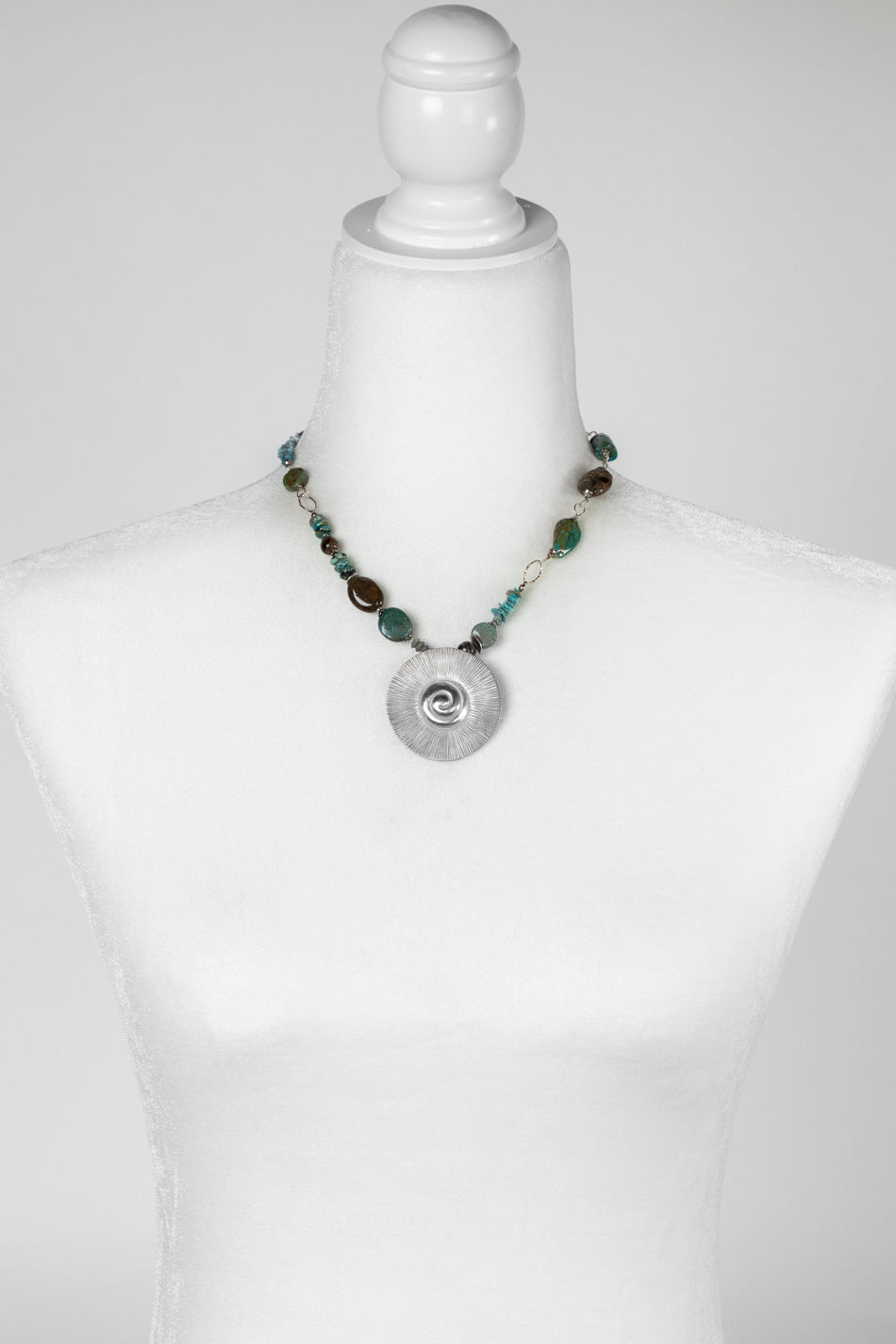 One Of A Kind 18" Natural Turquoise With Fine Silver Statement Necklace