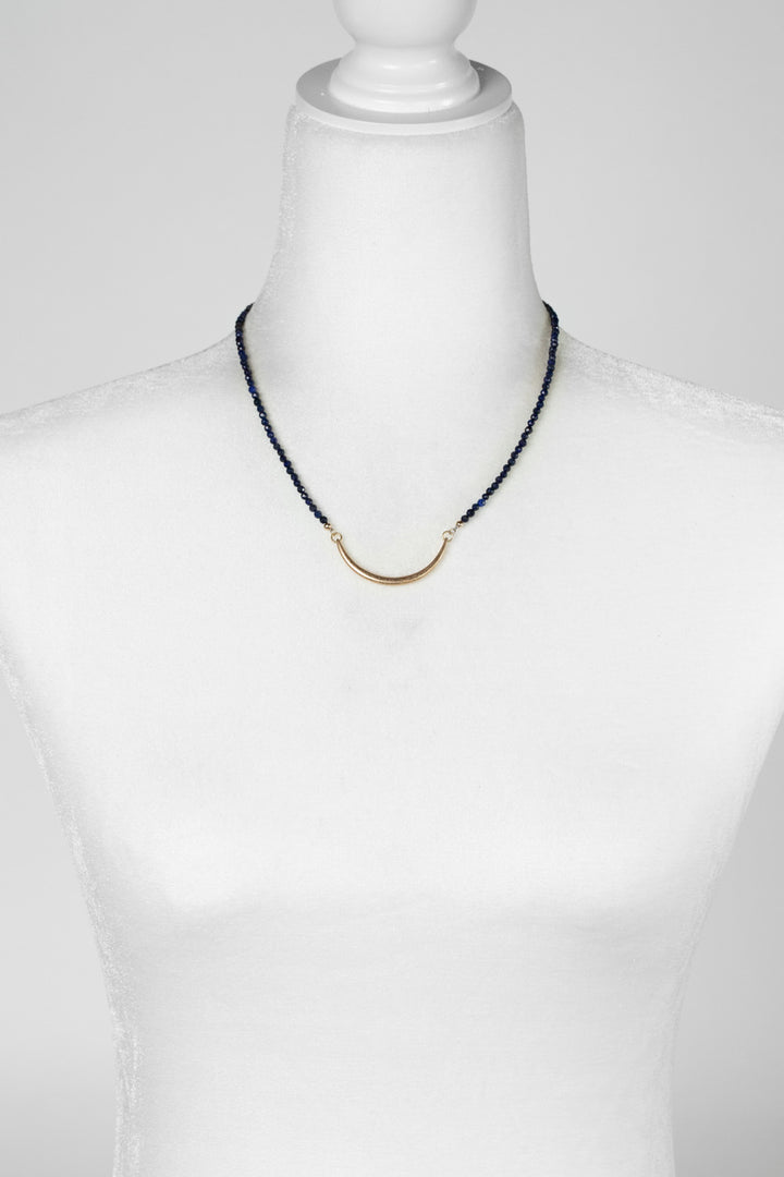 One Of A Kind 18-20" Faceted Lapis Lazuli With Gold Plated Brass Focal Simple Necklace