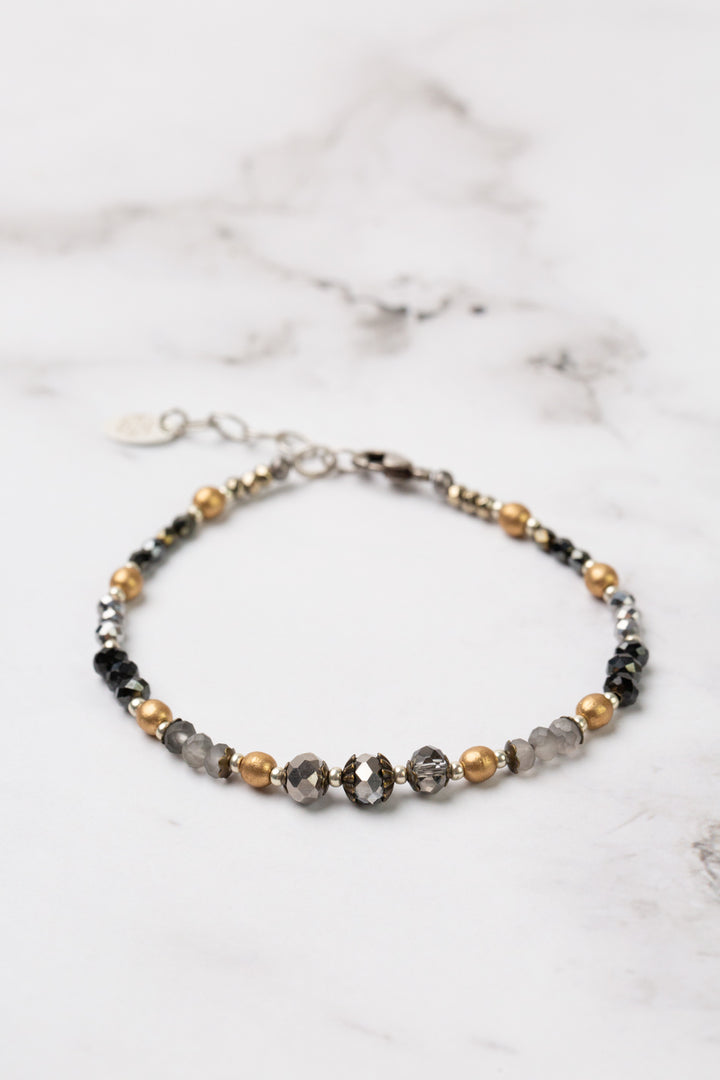 One Of A Kind 7.5-8.5" Smoky Quartz, Czech Glass, Crystal Simple Bracelet