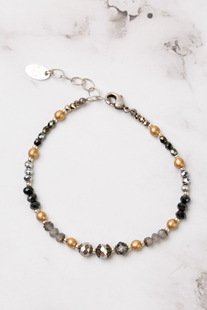 One Of A Kind 7.5-8.5" Smoky Quartz, Czech Glass, Crystal Simple Bracelet