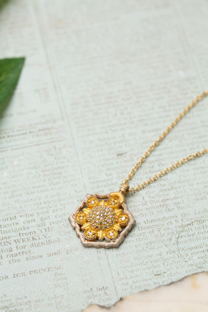 One Of A Kind 16.25-18.25" Vermeil Sunflower With Diamonds Pendant Simple Necklace