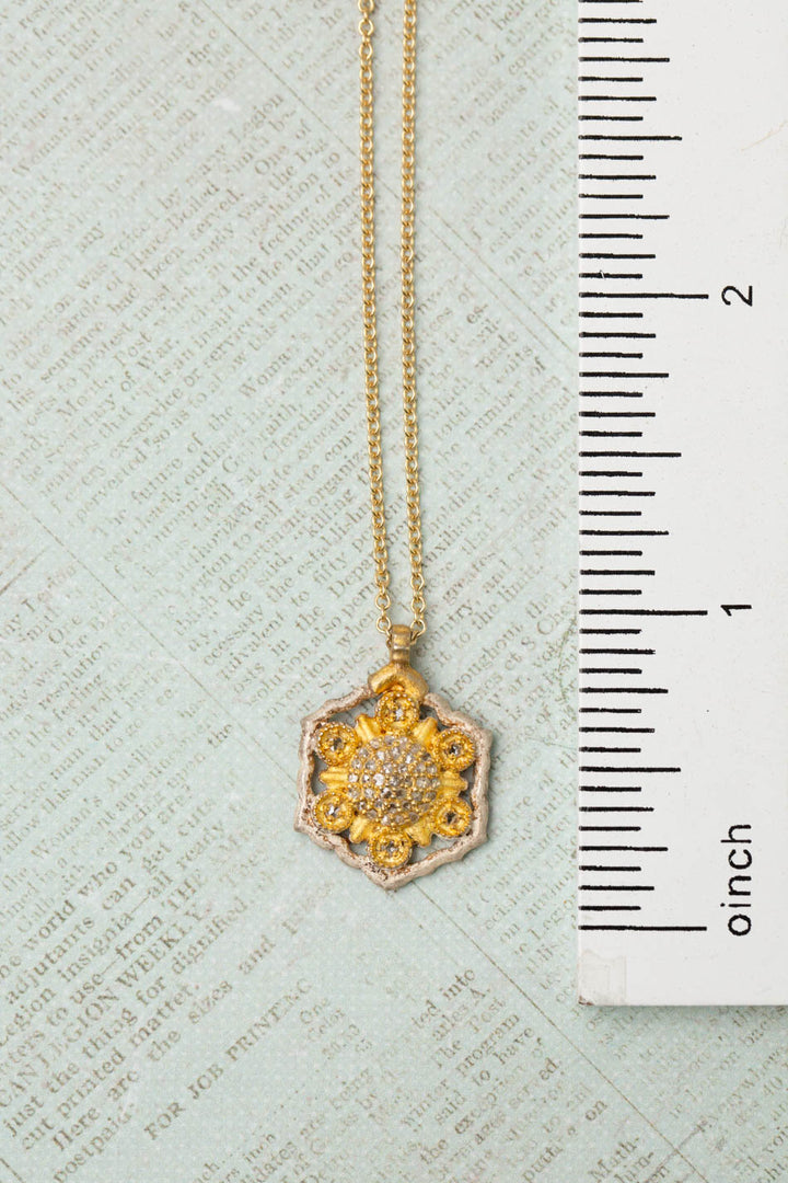 One Of A Kind 16.25-18.25" Vermeil Sunflower With Diamonds Pendant Simple Necklace